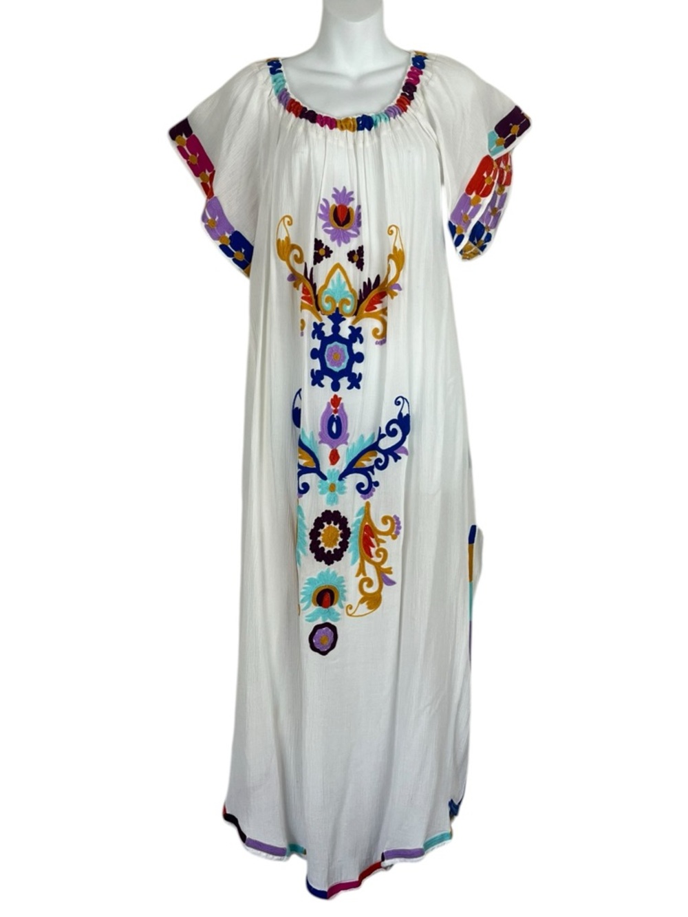 Gianni Bini Embroidered Boho Caftan Maxi Dress Swim Cover Size Medium